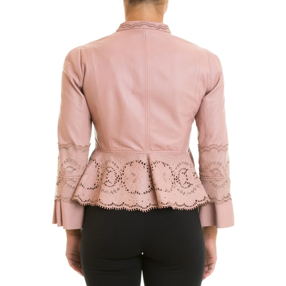 Roberto Cavalli Pink Laser Cut Pink Leather Jacket - Picture 3 of 8